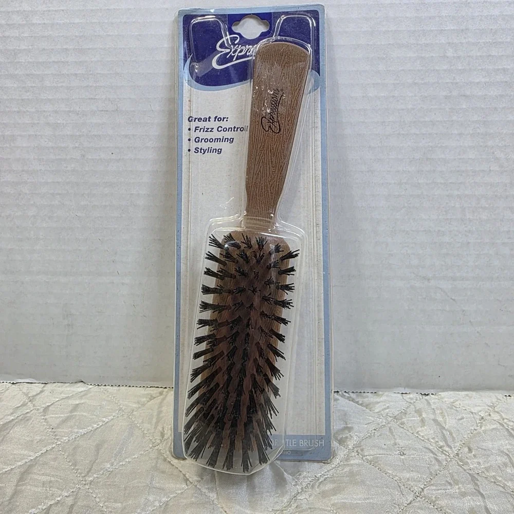 Vintage Expressions Hair Brush Faux Wood Hair Nylon Bristle Brush USA Travel